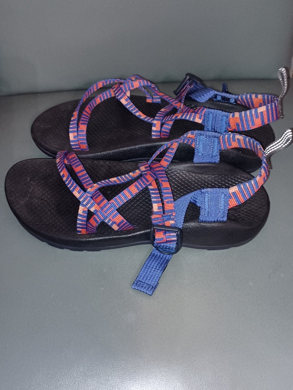 Chaco Eco Thread Women’s Sandals in Blue & Orange-Striped Straps 7.5